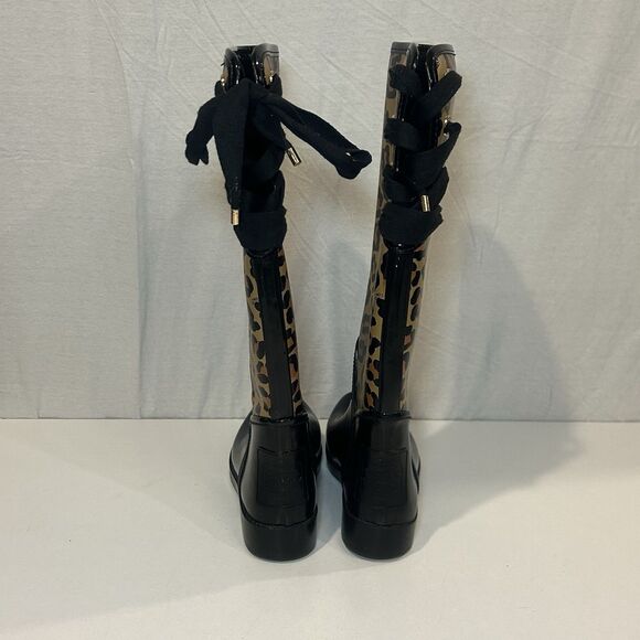 COACH “Tristee” Rubber Rain Boots Leopard Pattern w/Tie Lace Women’s Size6B - Picture 4 of 9